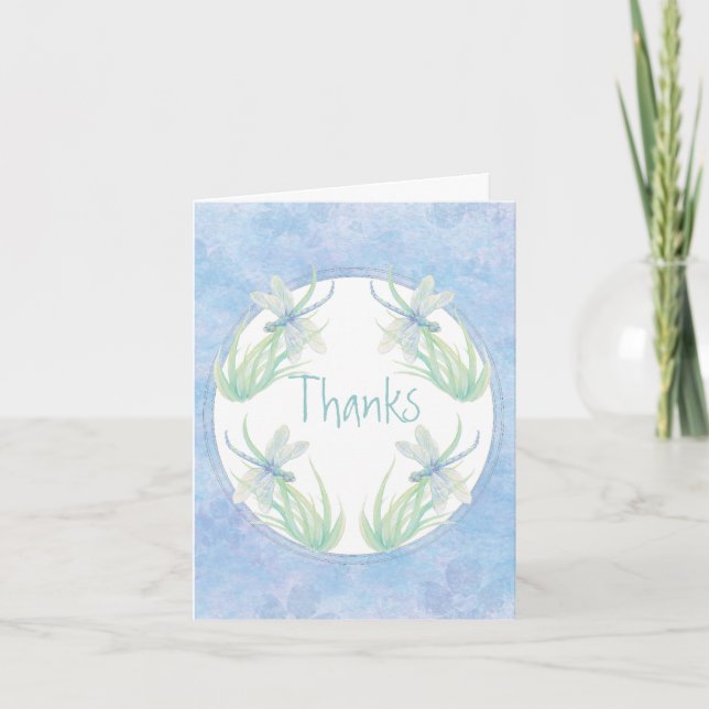 Thank You Original Watercolor Dragonfly in Blue (Front)