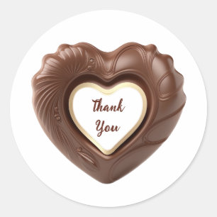 Thank You Ornate Chocolate Effect Heart Classic Round Sticker