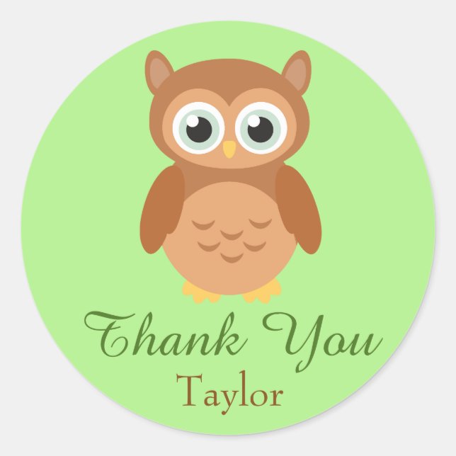 Thank You Owl Classic Round Sticker (Front)