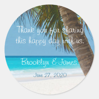 Thank You Palm Trees On Beach Wedding Stickers