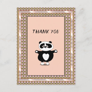 Thank You Panda Bear Rose Gold Frame Floral Postcard