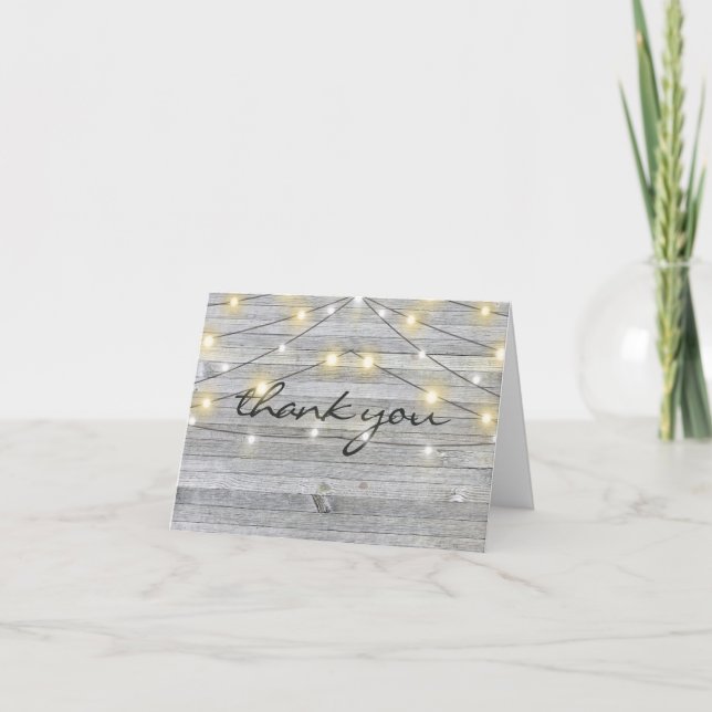 thank you-party lights on wood thank you card (Front)