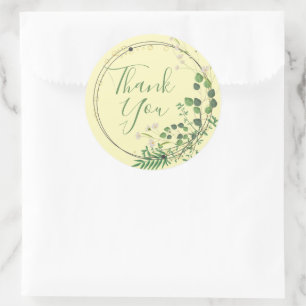 Thank You Pastel Yellow Greenery Wreath Classic Round Sticker