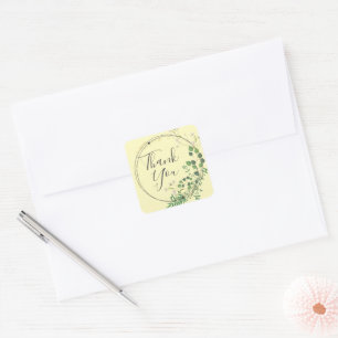 Thank You Pastel Yellow Greenery Wreath  Square Sticker