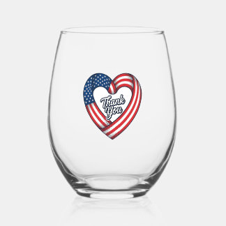 Thank You Patriotic Heart Vintage Vector Design_1 Stemless Wine Glass