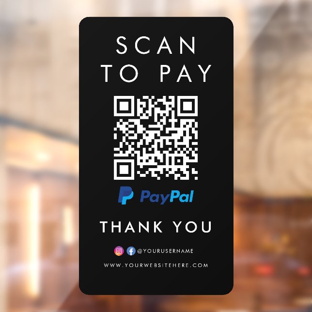 Thank you Paypal Modern Scan to Pay QR Code Black Window Cling (Sheet 2)