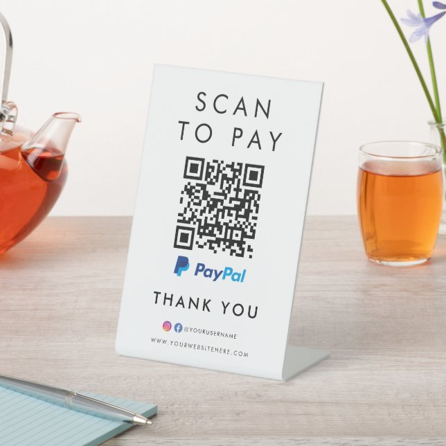 Thank you Paypal Modern Scan to Pay QR Code White Pedestal Sign (In SItu)