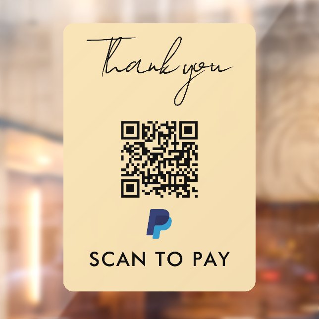 Thank you Paypal QR Code Scan to Pay Modern Groovy Window Cling (Sheet 2)