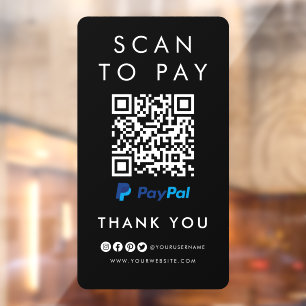 Thank you Paypal Scan to Pay QR Code Modern Black Window Cling