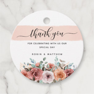 Thank You, Peach, Blush, Mint Floral, Wedding Favour Tags