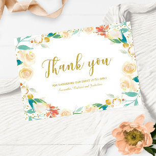 Thank You Peach Floral Wreath Baby Shower Card