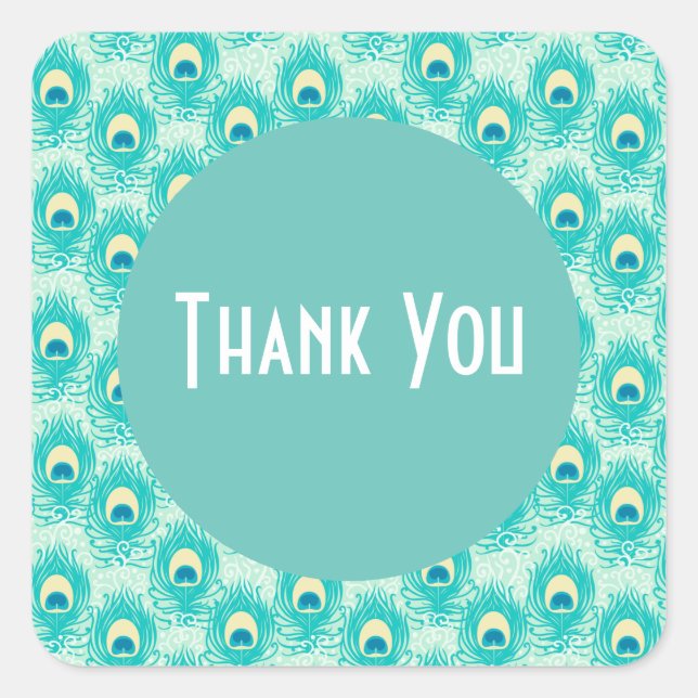 Thank you peacock feathers square sticker (Front)