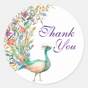 Thank You Peacock Round Stickers
