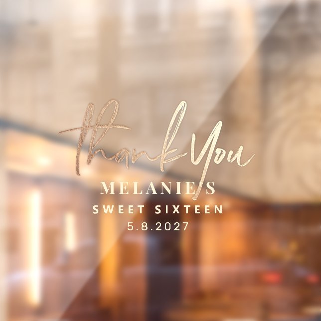 Thank You Personalized 16th Bridal Gold Foil Window Cling (Sheet 2)