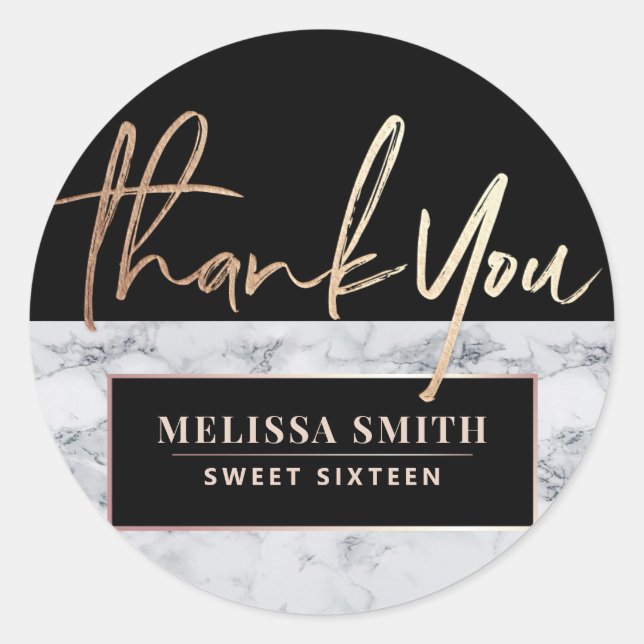 Thank You Personalized 16th Bridal Marble Classic Round Sticker (Front)