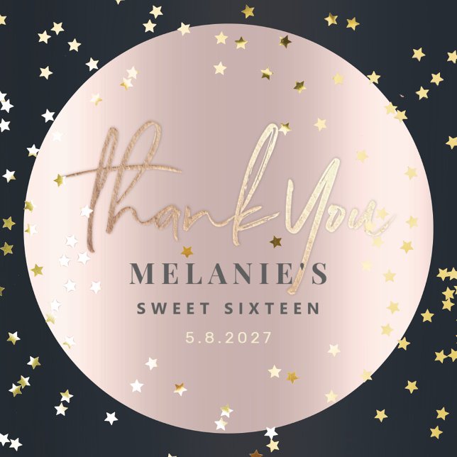 Thank You Personalized 16th Bridal Rose Gold Classic Round Sticker (Creator Uploaded)