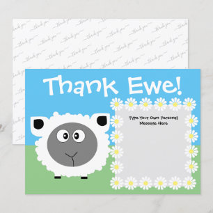 Thank You Personalized Cute Funny Sheep Daisy Card