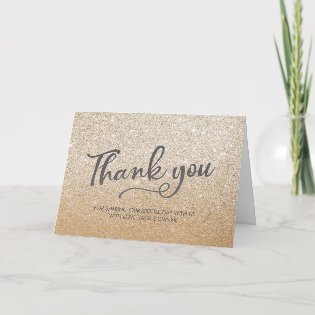 Thank you personalized greeting card gold glitter (Front)