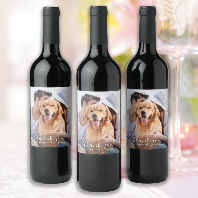 Thank You Personalized Pet Photo Dog Wedding Wine Label (Creator Uploaded)