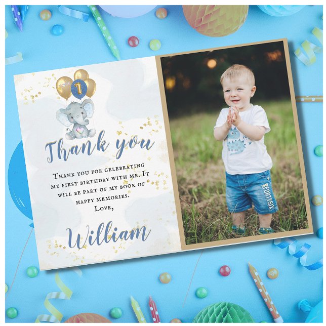 Thank You Personalized Photo 1st Birthday Card (Creator Uploaded)