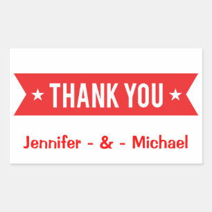 Thank You Personalized Red And White Wedding Sticker