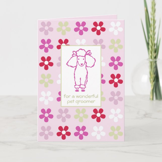 Thank You Pet Groomer Pink Poodle Dog Card (Front)