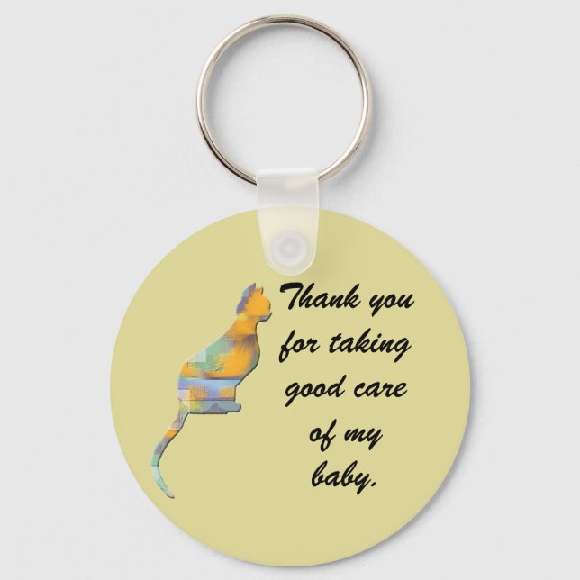 Thank You Pet Sitter Animal Lover Colour Block Cat Keychain (Front)