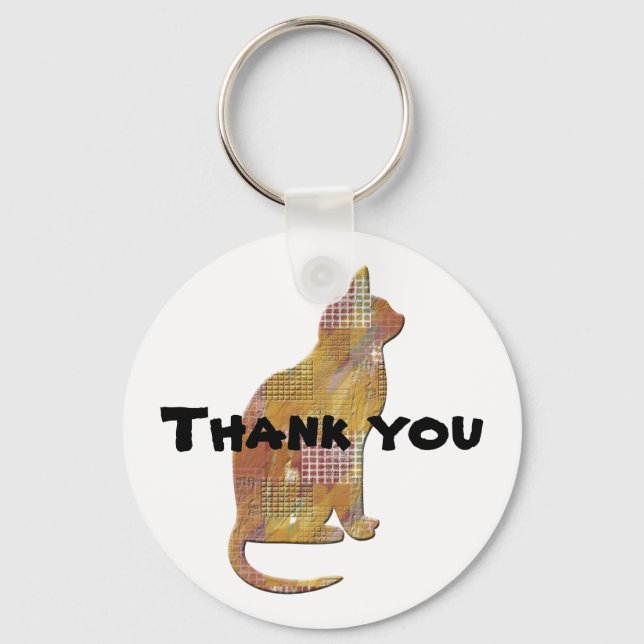 Thank You Pet Sitter Animal Lover Patchwork Cat Keychain (Front)