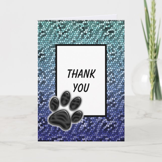 Thank You Pet Sitter Blue Mosaic Tile Paw Print Card (Front)