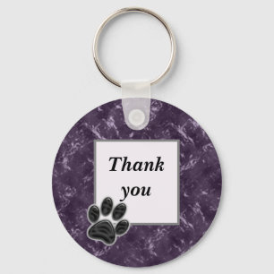Thank You Pet Sitter Dark Purple Paw Print Keychain