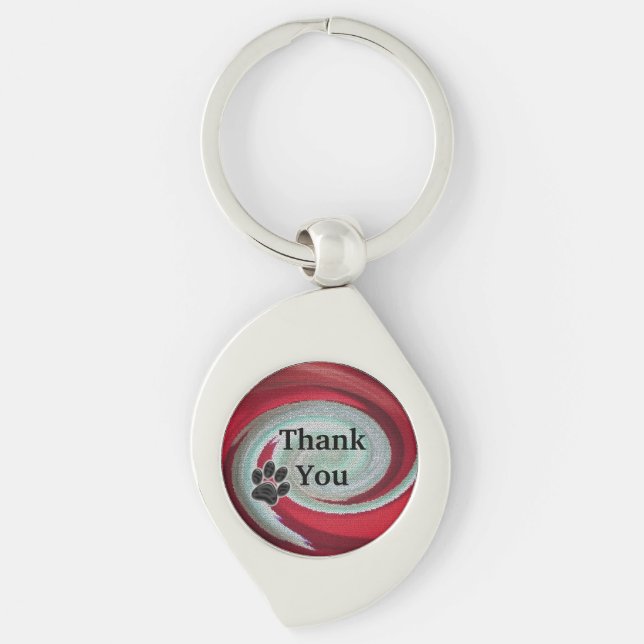 Thank You Pet Sitter Dog Walker Red Swirl Keychain (Front)