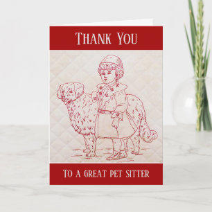 Thank You Pet Sitter Vintage Embroidery of Dog Card