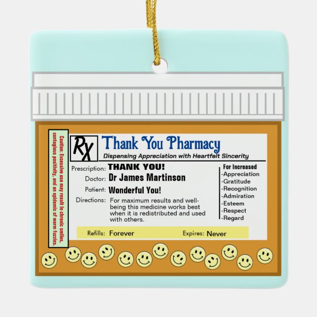 Thank You Pharmacy Ceramic Ornament (Front)