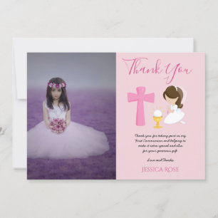 THANK YOU PHOTO 1st Communion - GIRL PINK Card