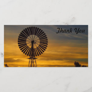Thank You photo card -windmill sunset