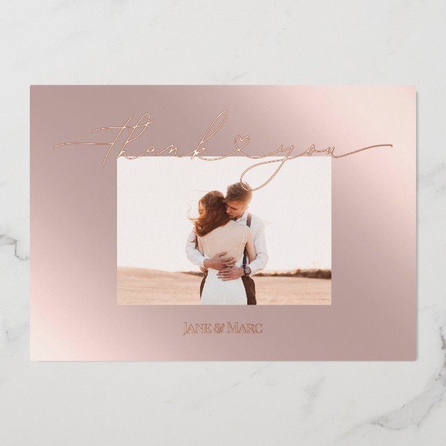 Thank You Photo Cards Real Foil script heart (Front)