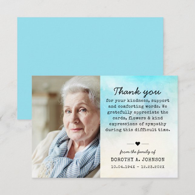 Thank You Photo Funeral Sympathy Grief Loss (Front/Back)