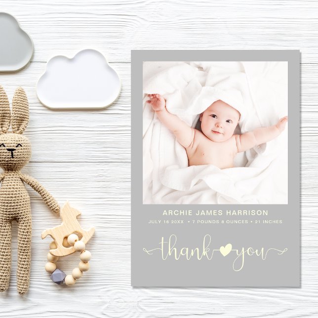 Thank You Photo Grey Birth Announcement (A beautiful and unique way to thank family and friends and introduce them to your precious  baby)