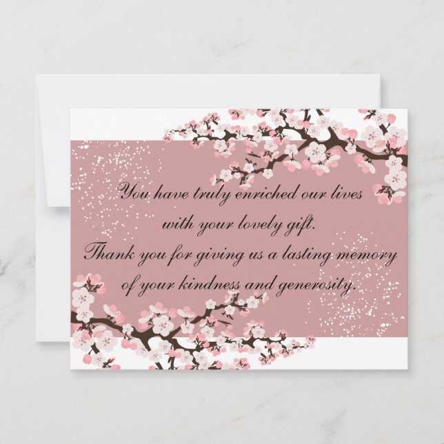Thank You Photo Wedding Card Rose Cherry Blossoms (Front)