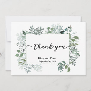 Thank You Photo Wedding Leaves Greenery Modern Card