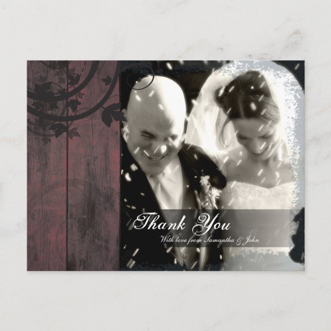 Thank You Photo Wedding Postcard Rustic Barn Board (Front)