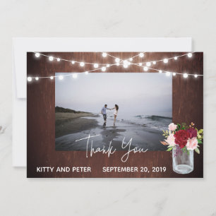 Thank You Photo Wedding  Wood Burgundy Mason Jar Card