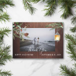 Thank You Photo Wedding Wood Winter Christmas  Card<br><div class="desc">This design may be personalized in the area provided by changing the photo and/or text. Or it can be customized by clicking Personalize this Template and then choosing the click to customize further option and delete or change the colour of the background, add text, change the text colour or style,...</div>