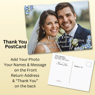 Thank You - Photo with Blue Peony Announcement Postcard