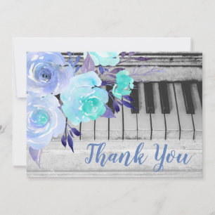 thank you piano blue watercolor flowers card