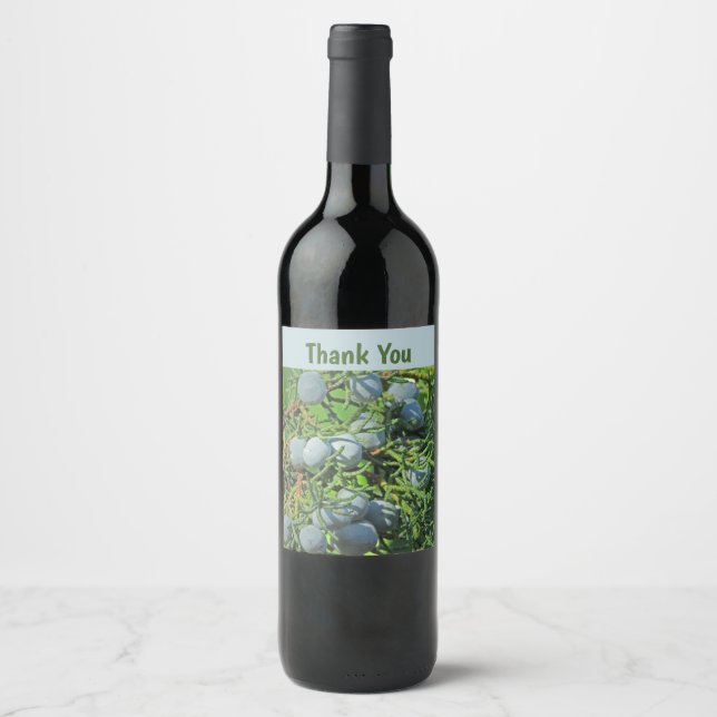 Thank You Pine Tree Berries Nature Appreciation Wine Label (Front)