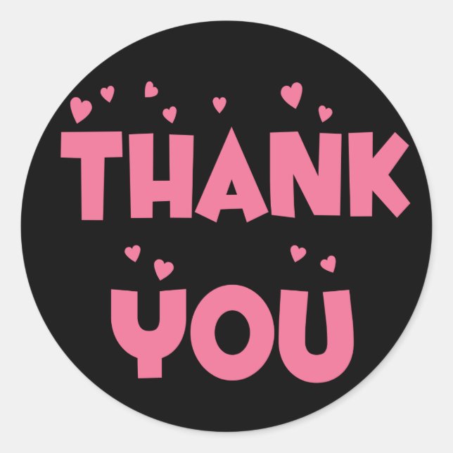 Thank You Pink And Black Heart Classic Round Sticker (Front)