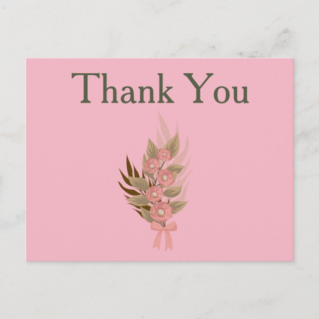 Thank You Pink and Green Floral Postcard (Front)