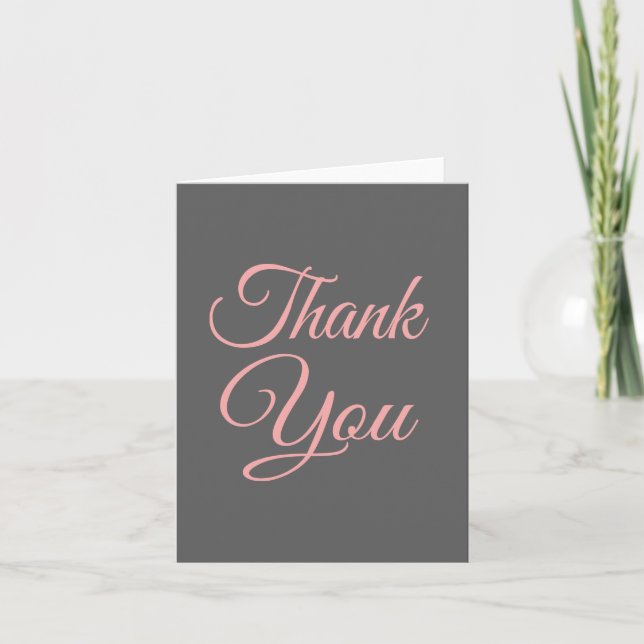 Thank You Pink And Grey Blank Note Card (Front)