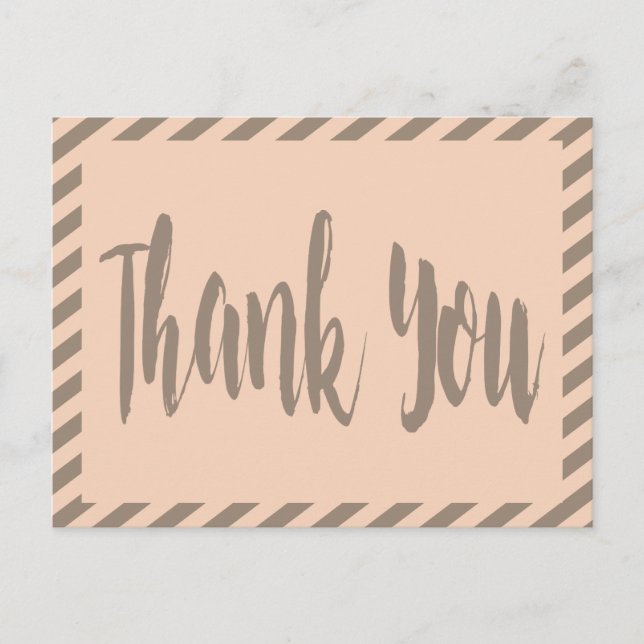 Thank You Pink And Grey Brown Stripes Postcard (Front)
